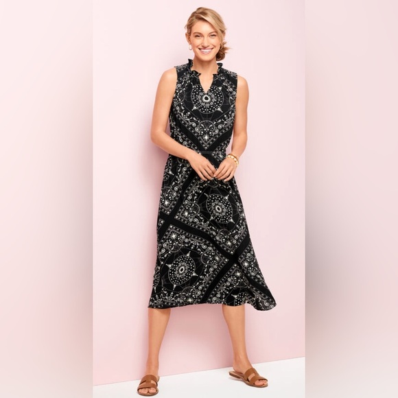 Talbots NEW Black & White Geometric/Handkerchief Sleeveless Midi Dress Medium - Picture 1 of 8